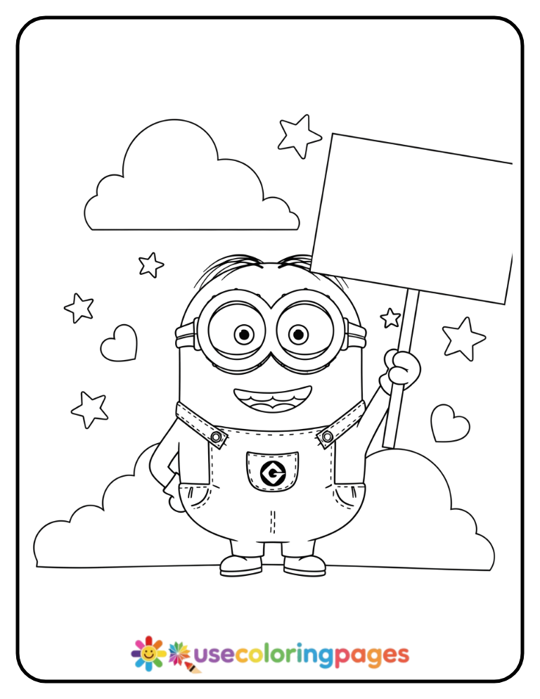 Minion Holding a Printable Sign Coloring Page