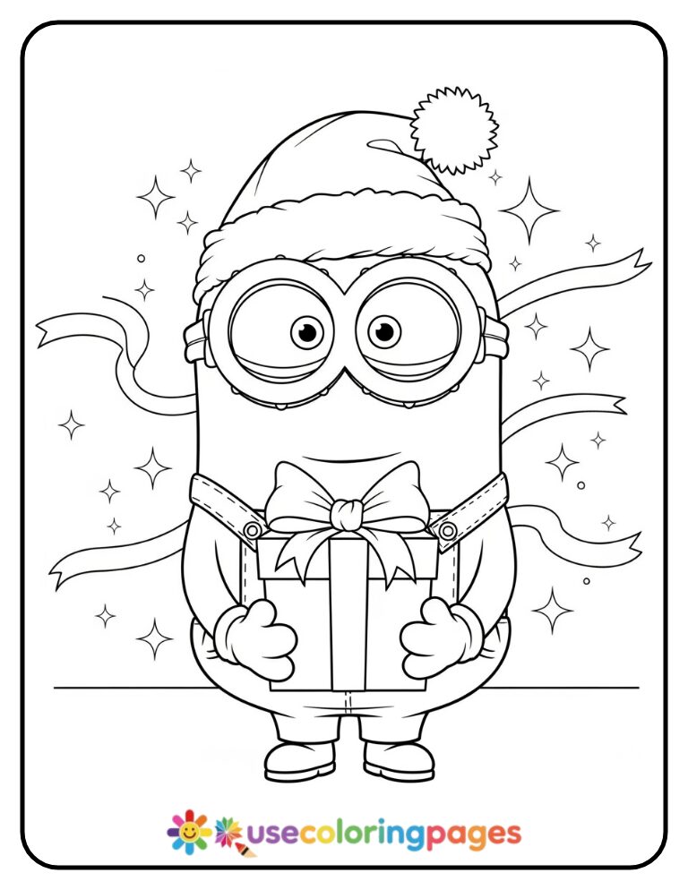 Minion Holding a Wrapped Gift Coloring Page