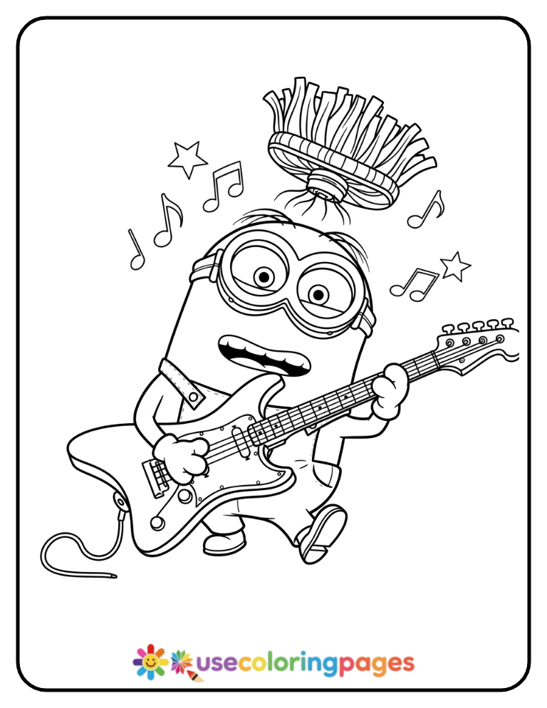 Minion Playing Air Guitar with a Mop Coloring Page