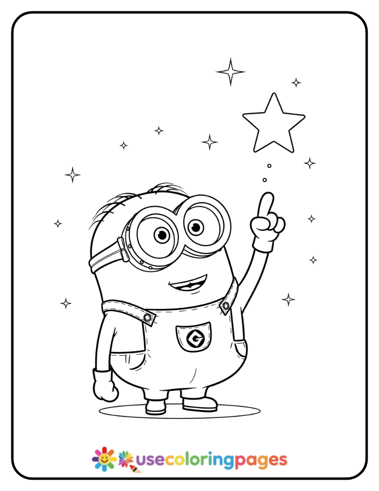 Minion Pointing at a Star Coloring Page