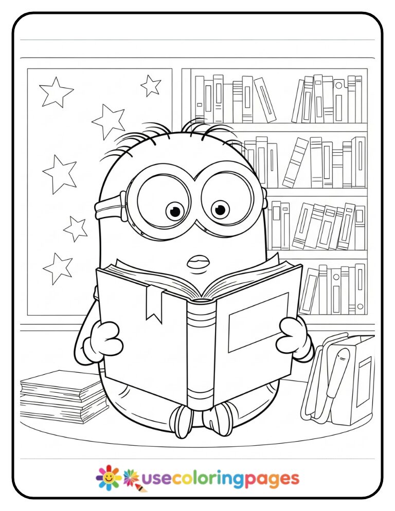 Minion Reading a Giant Book Coloring Page