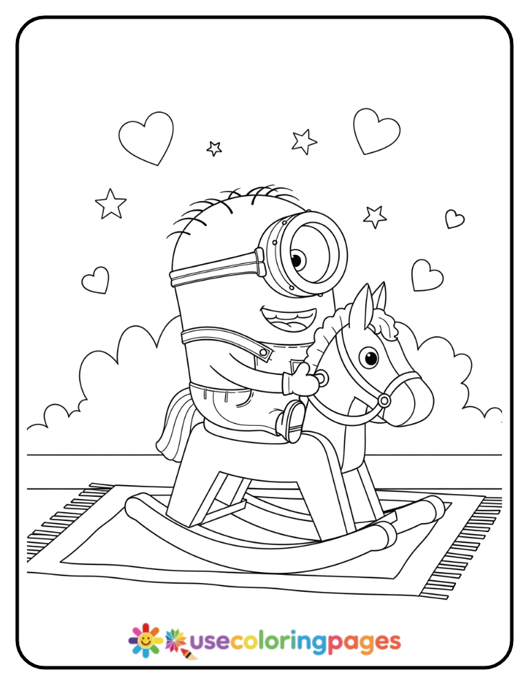 _Minion Riding a Toy Rocking Horse Coloring Page