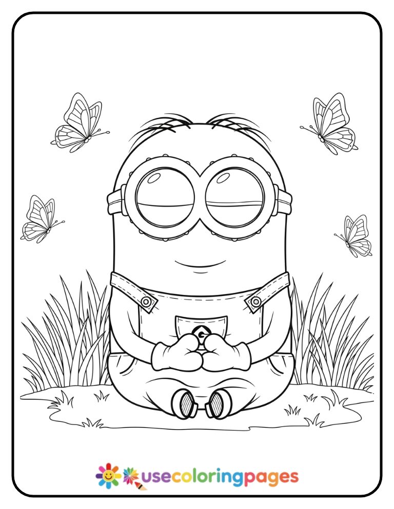 Minion Sitting Cross-Legged Coloring Page