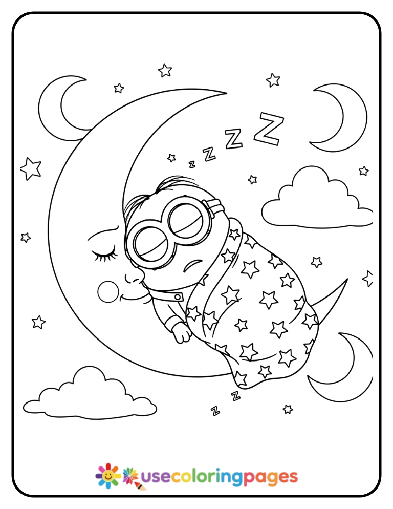 Minion Sleeping with a Star Blanket Coloring Page