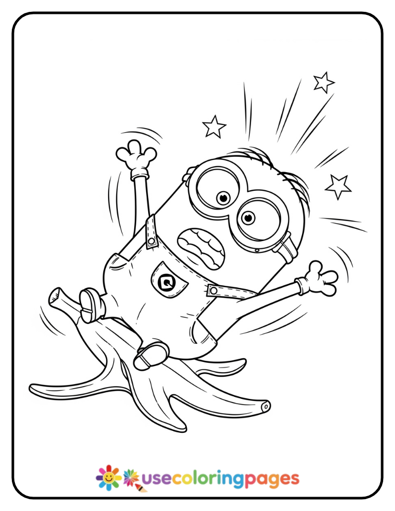 Minion Slipping on a Banana Coloring Page