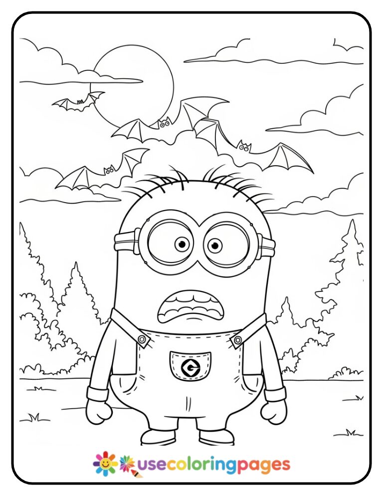 Minion Surprised by Flying Bats Coloring Page