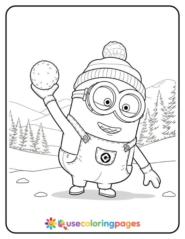 Minion Throwing a Snowball Coloring Sheet