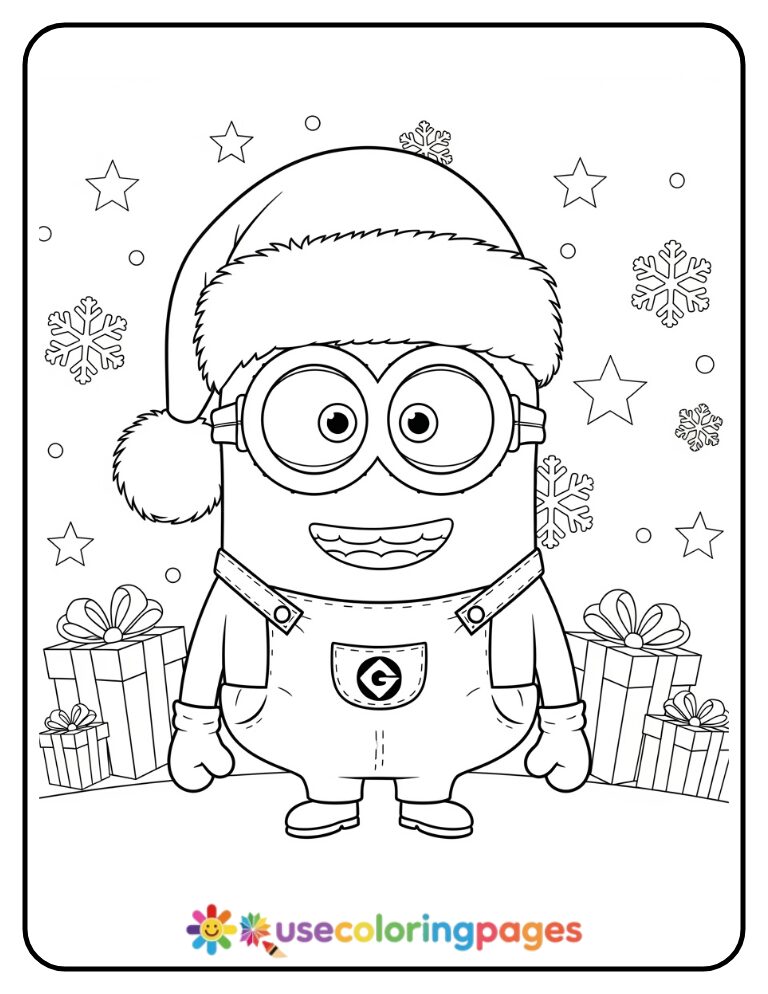 _Minion Wearing a Santa Hat Coloring Page