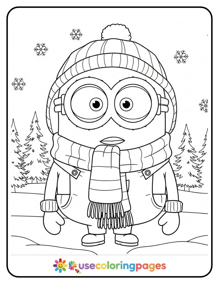 Minion Wearing a Scarf and Mittens Coloring Sheet