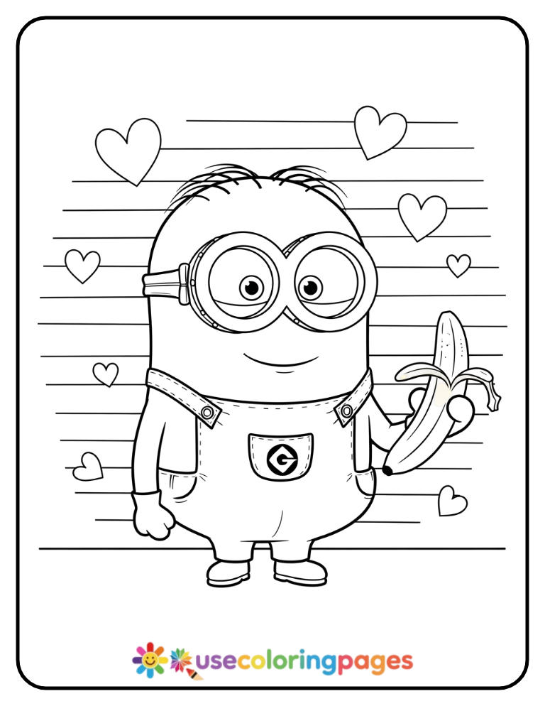 Minion with a Banana in One Hand Coloring Page
