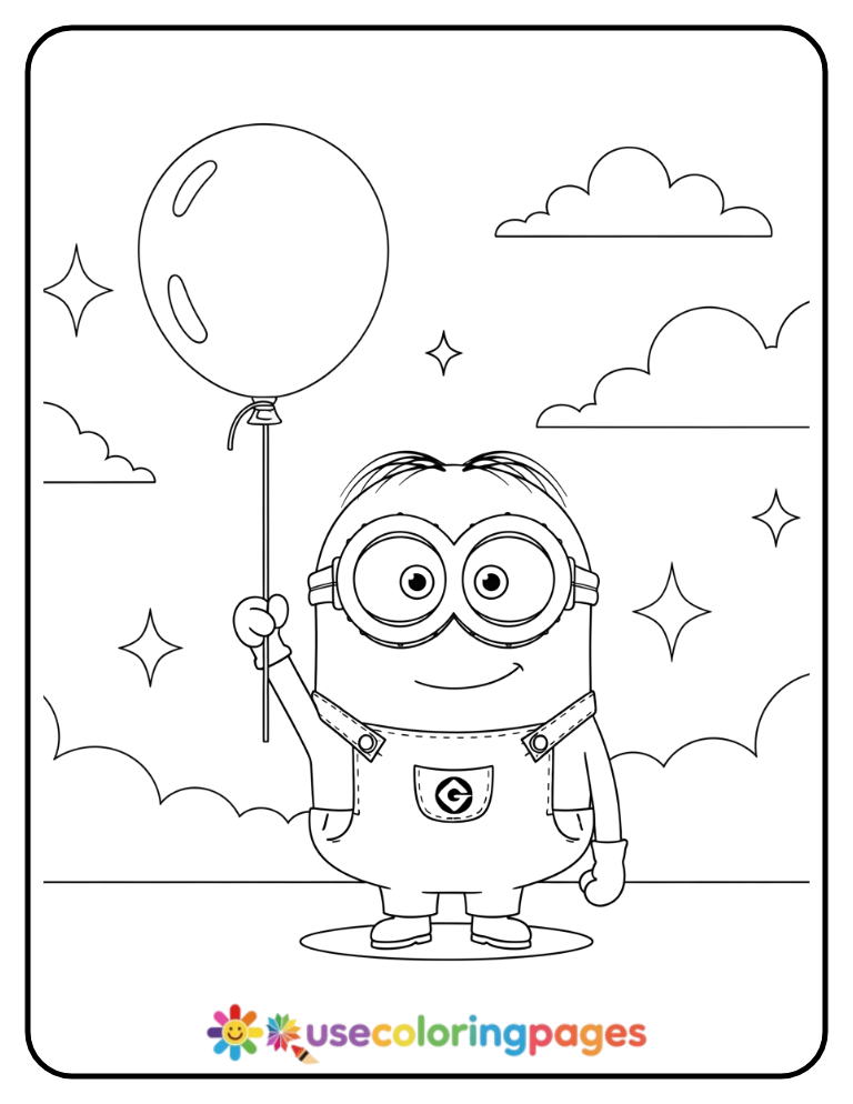 Minion with a Single Balloon Coloring Page