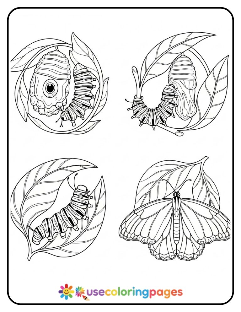 Monarch Butterfly Lifecycle Coloring Page