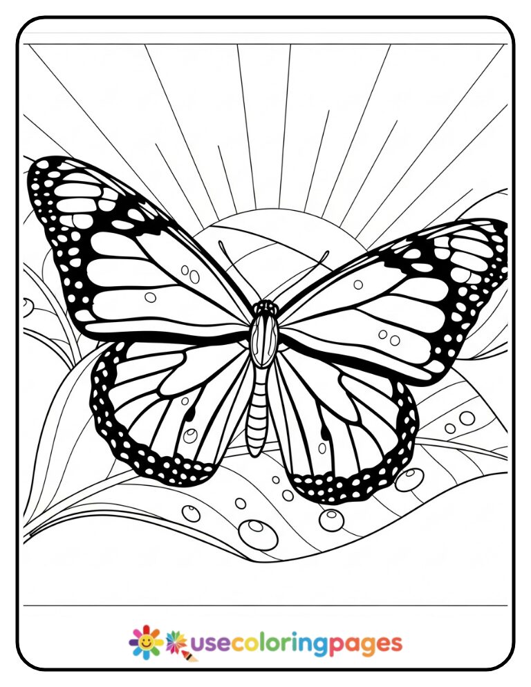 Monarch Butterfly With Dewdrops Coloring Page