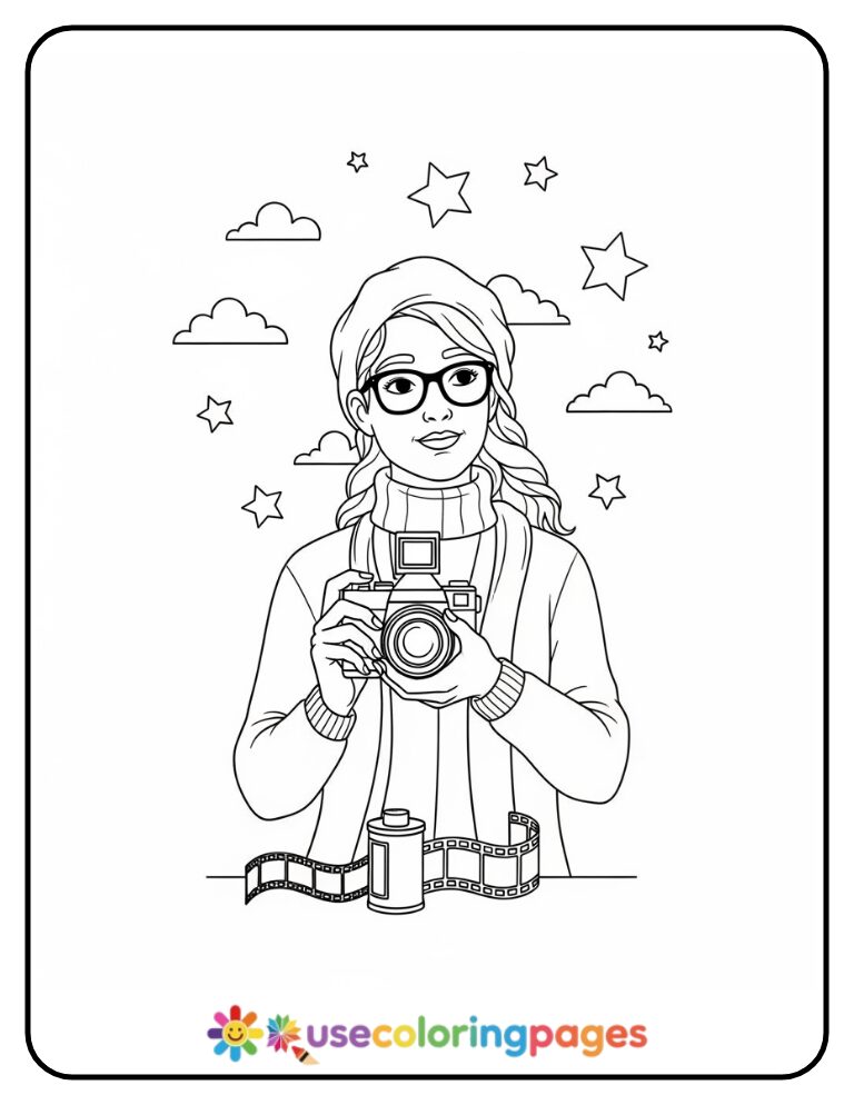 Nostalgic Film Photography Coloring Page Printable