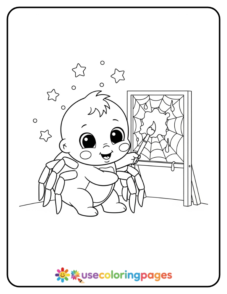 Painter Spider Coloring Page Printable