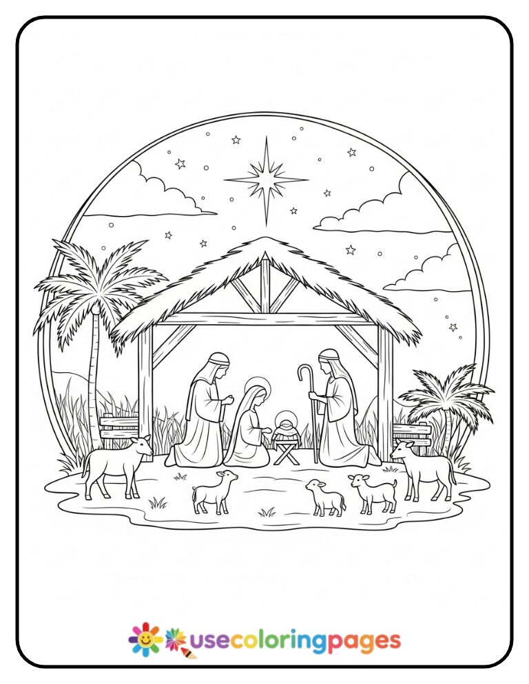 _Peaceful Nativity Silhouette Scene Coloring Page