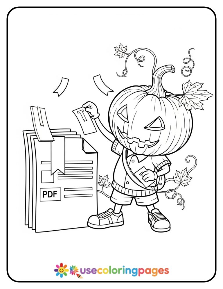 Pumpkin Character Bookmarking Coloring Page