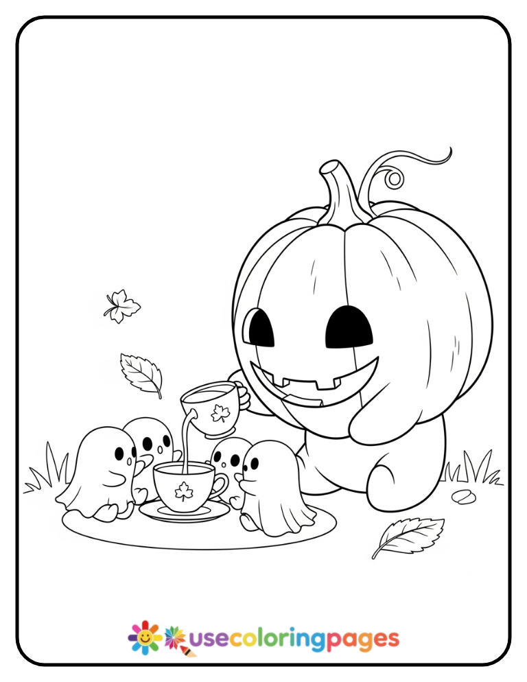 Pumpkin Tea Party Coloring Page Printable