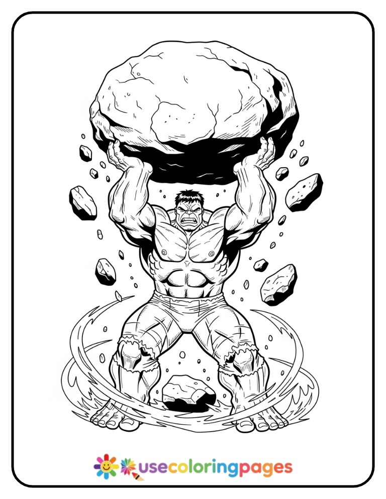 Red Hulk Carrying Boulder Overhead Coloring Page Printable