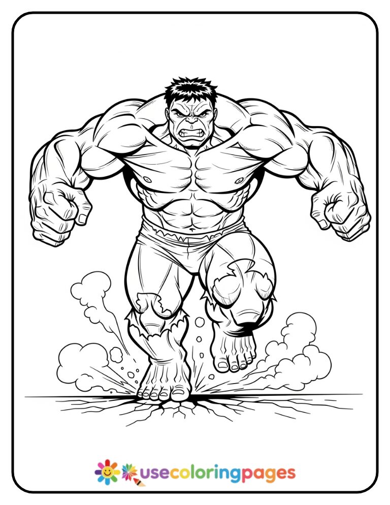 Red Hulk Charging Forward Coloring Page Printable