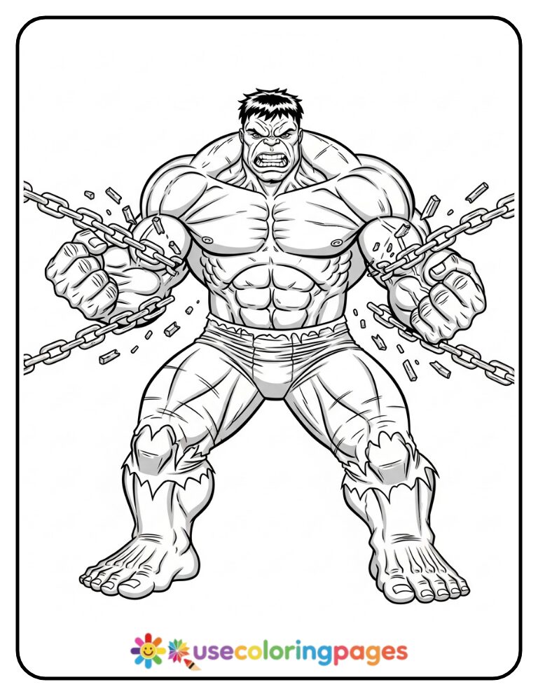 Red Hulk Cracking Chains Coloring Page Printable
