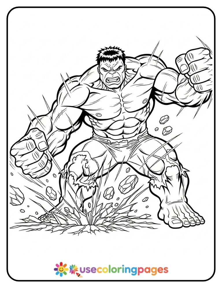 Red Hulk Ground Punch Coloring Page Printable