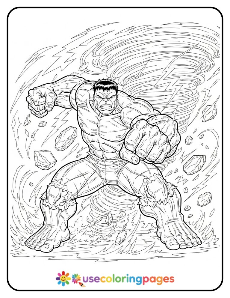 Red Hulk vs Tornado Coloring Page Printable