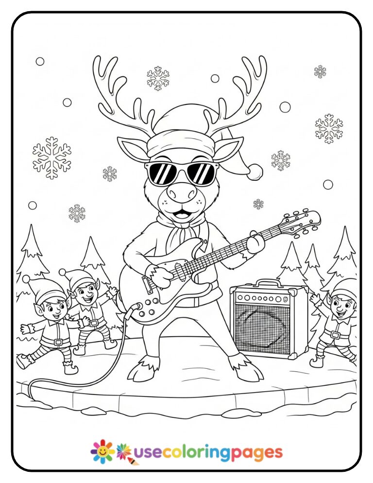 Reindeer Playing Air Guitar Coloring Page
