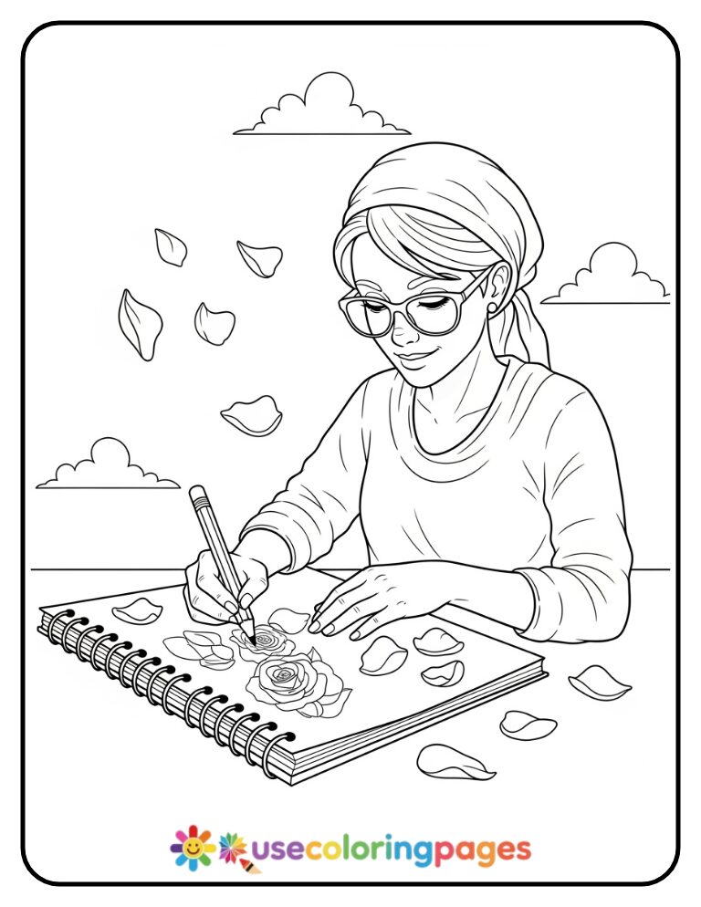 Rose Sketching Coloring Page Printable