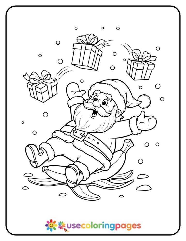 Santa Slips on a Banana Peel Coloring Page