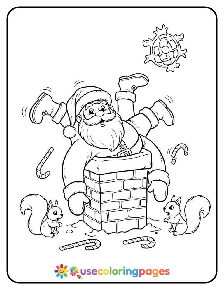 Santa Stuck in a Chimney Coloring Page