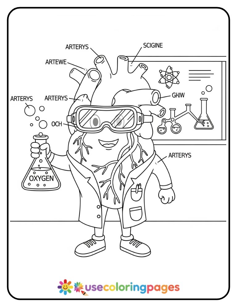 Scientist Heart In Lab Coloring Page Printable