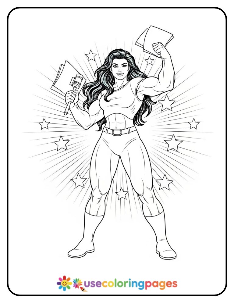 She-Hulk Courtroom Victory Pose Coloring Page Printable
