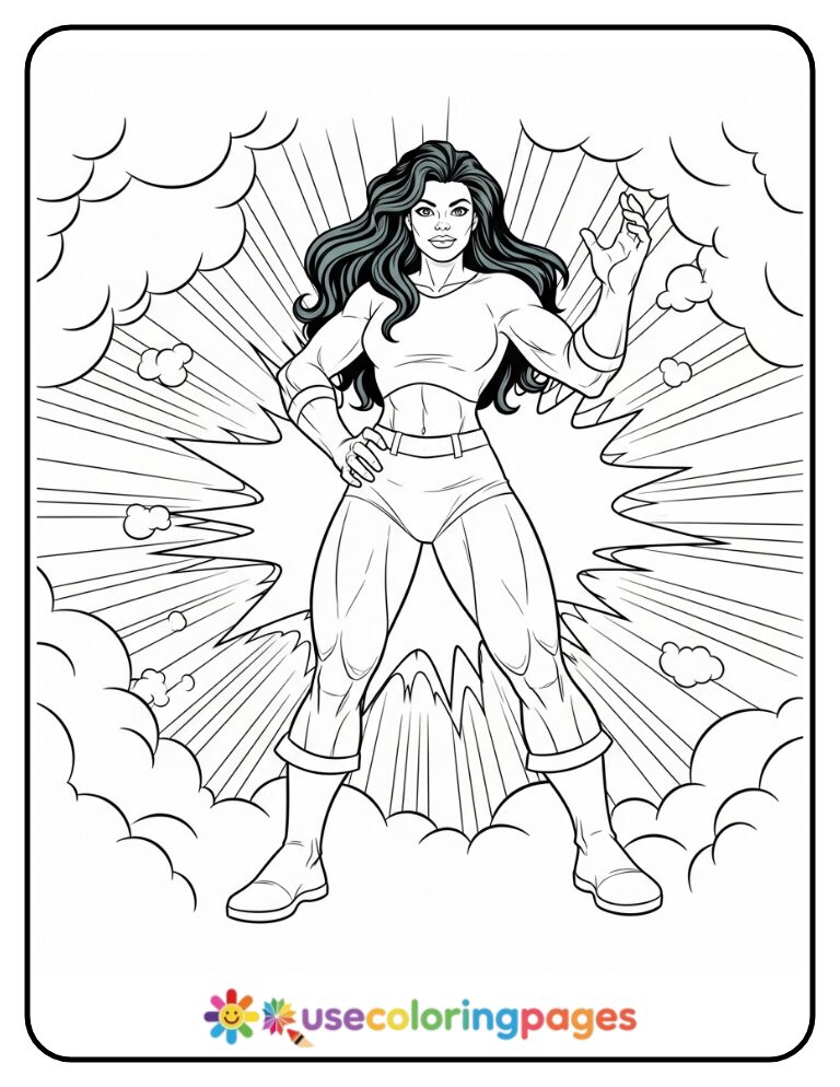 She-Hulk Striking a Hero Pose Coloring Page Printable