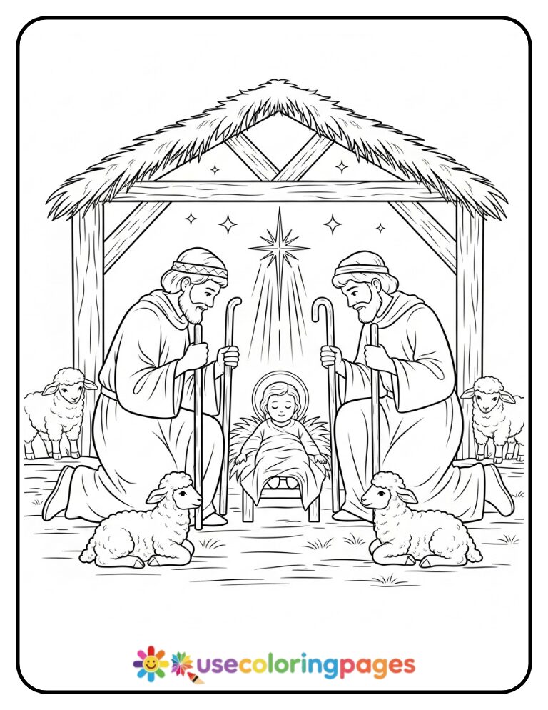 Shepherds Visiting the Manger Coloring Page