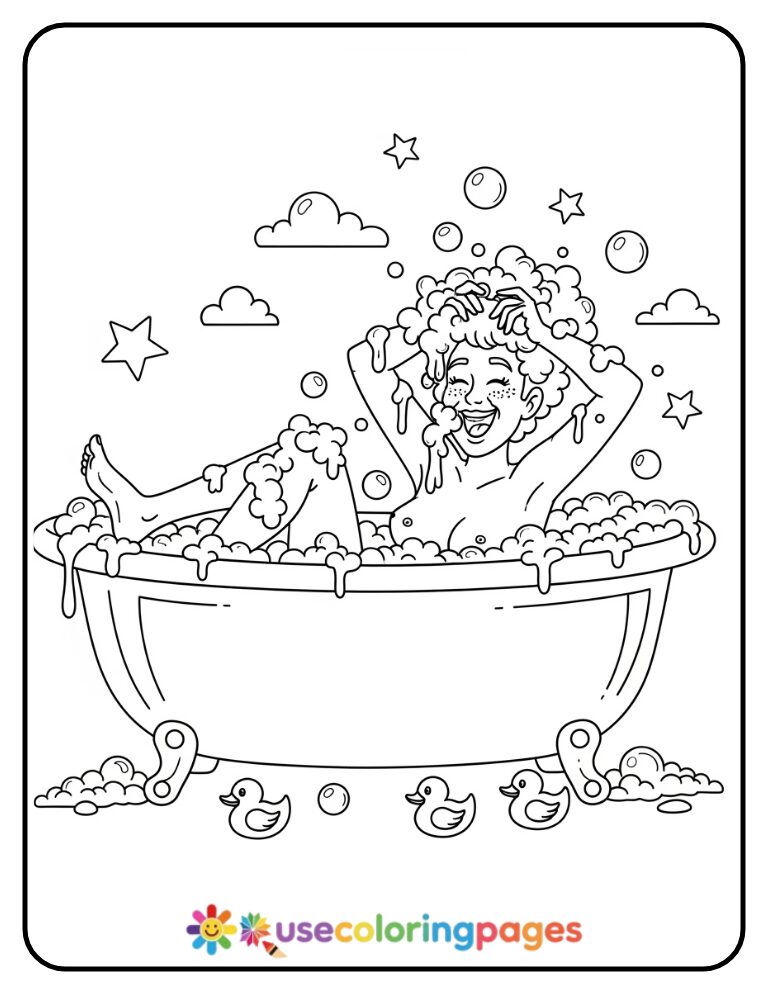 Silly Bubble Bath Coloring Page Printable
