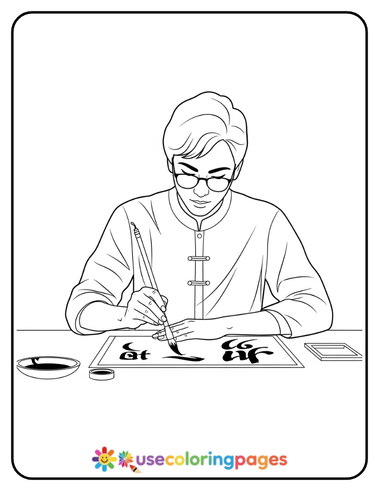 Simple Calligraphy Practice Coloring Page Printable