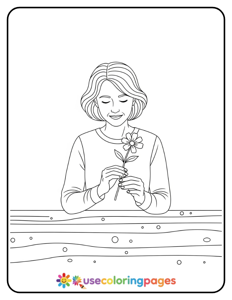 Simple Flower Holding Coloring Page Printable