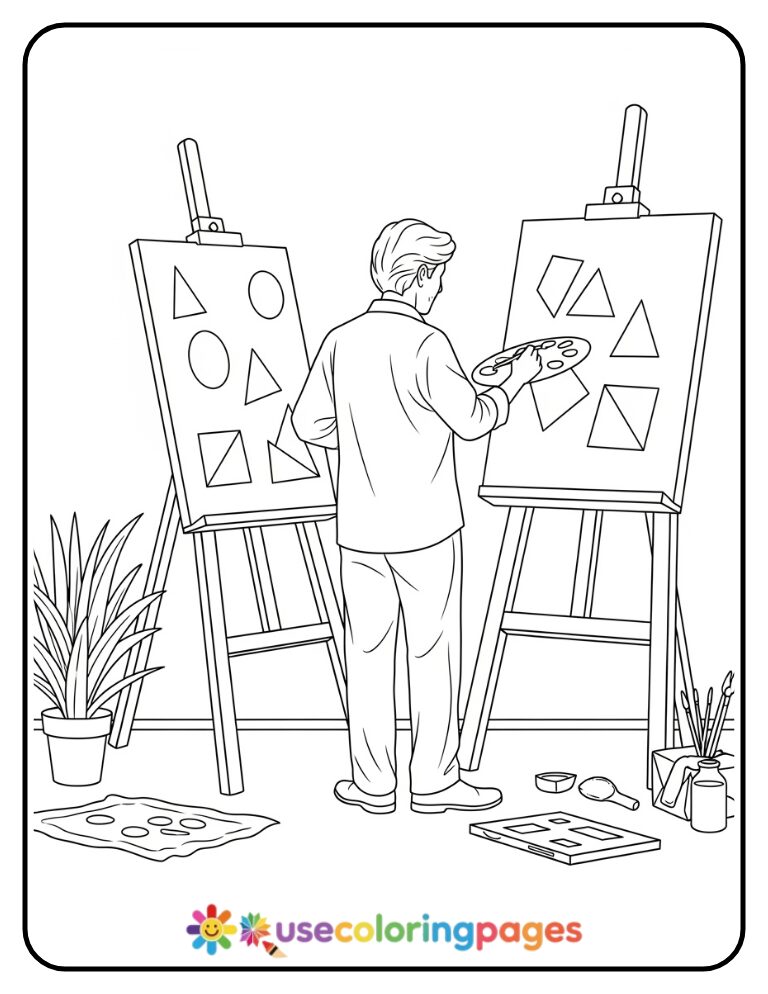Simple Geometric Painting Coloring Page Printable