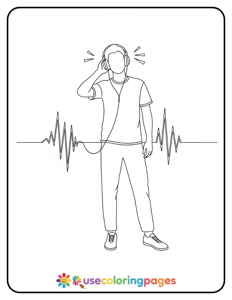 Simple Headphone Listening Coloring Page Printable