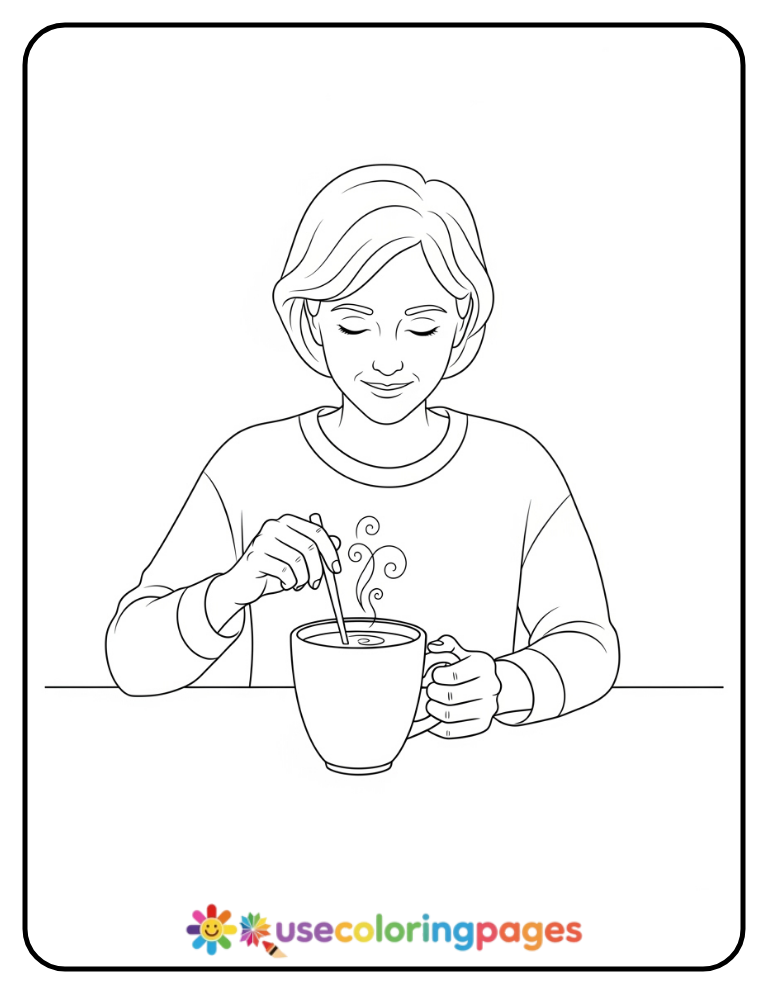 Simple Tea Stirring Coloring Page Printable
