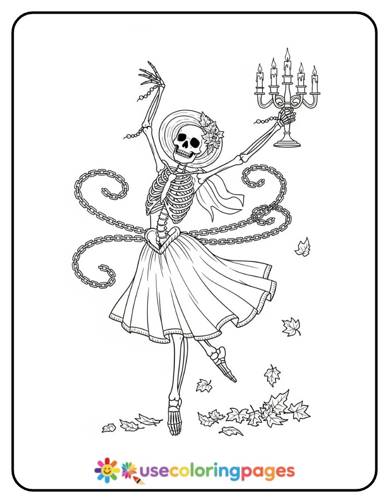 Skeleton Candelabra Dance Coloring Page Printable