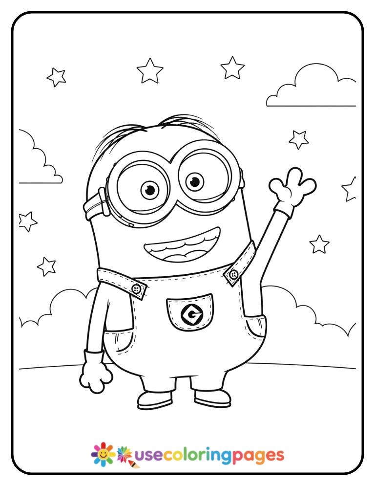 Smiling Minion Waving Coloring Page
