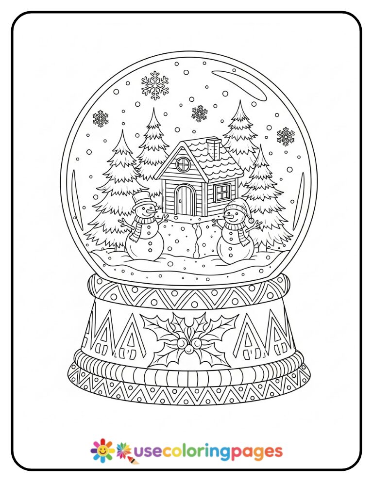 _Snow Globe with Winter Scene Inside Coloring Page