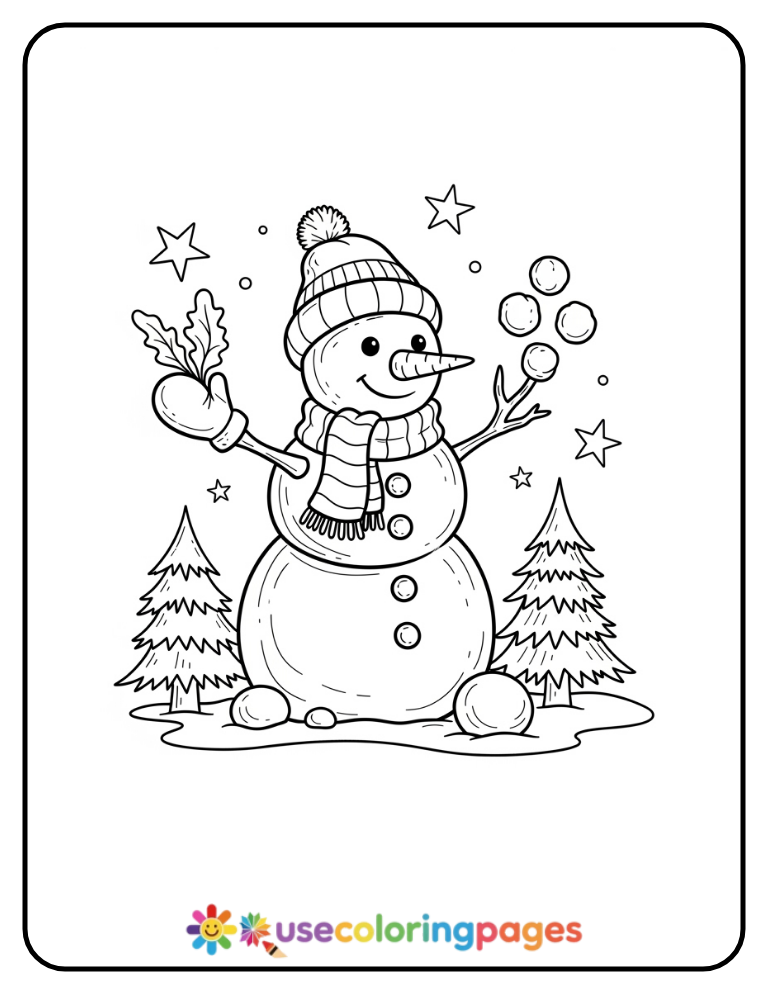 Snowman Building Coloring Page Printable