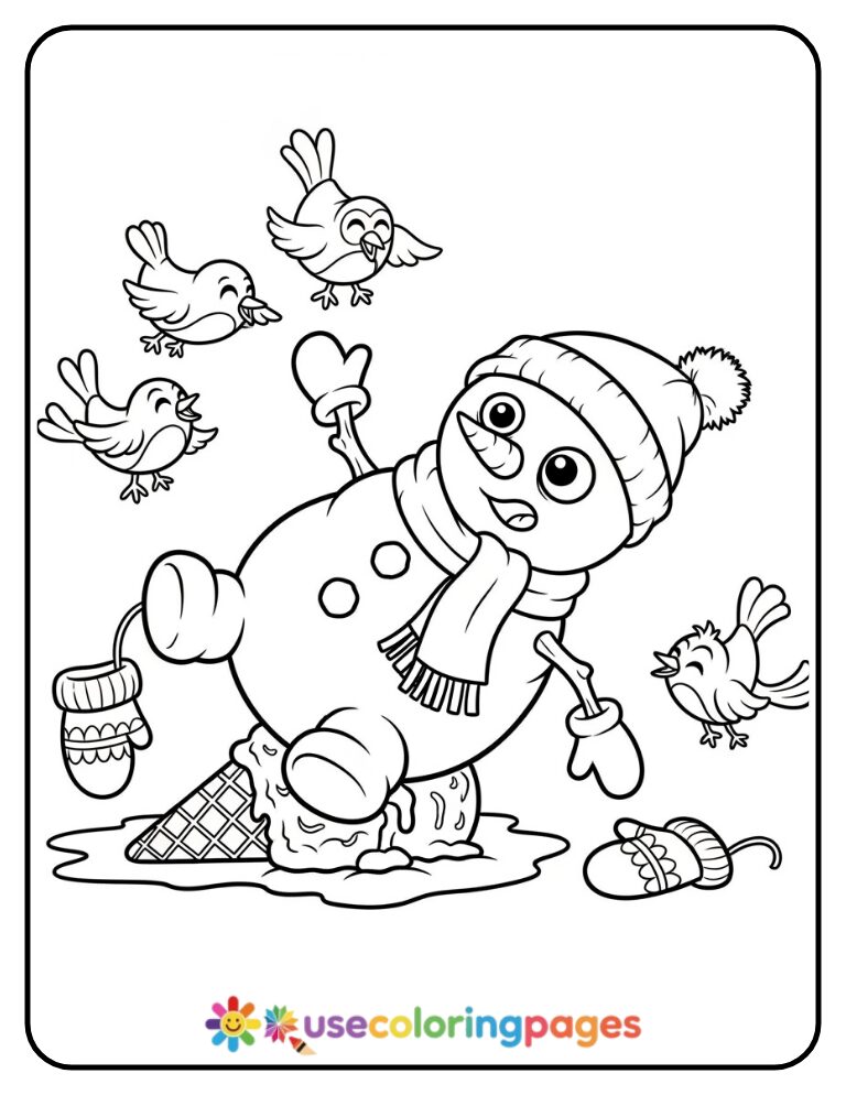 Snowman Slipping on Ice Cream Coloring Page