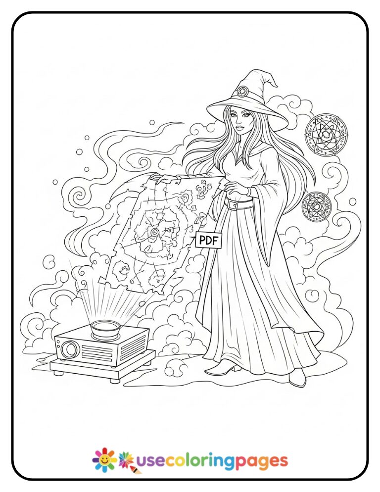 Sorceress Map Projection Coloring Page Printable