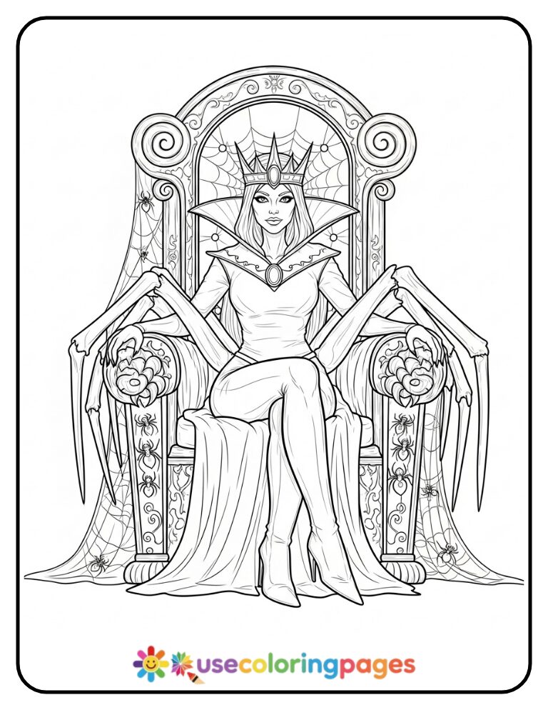 Spider Queen on Throne Coloring Page Printable
