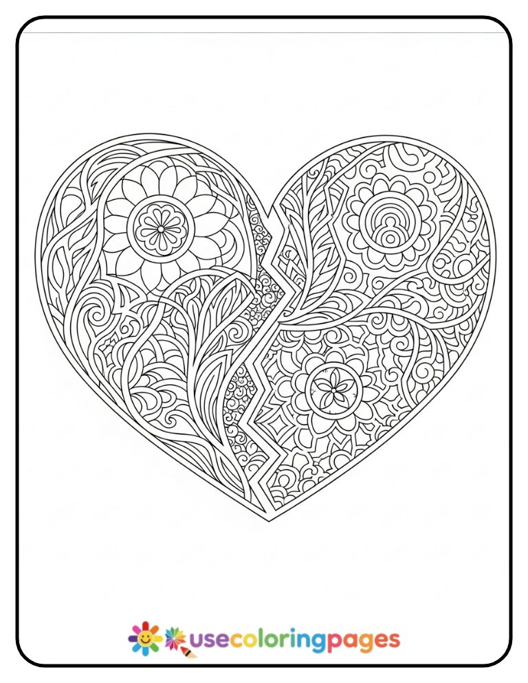 Split Yin Yang Heart Coloring Page