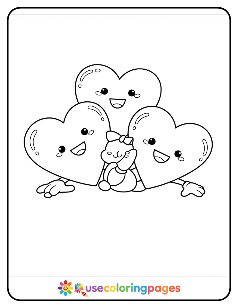 Stacked Hearts Coloring Page for Beginners